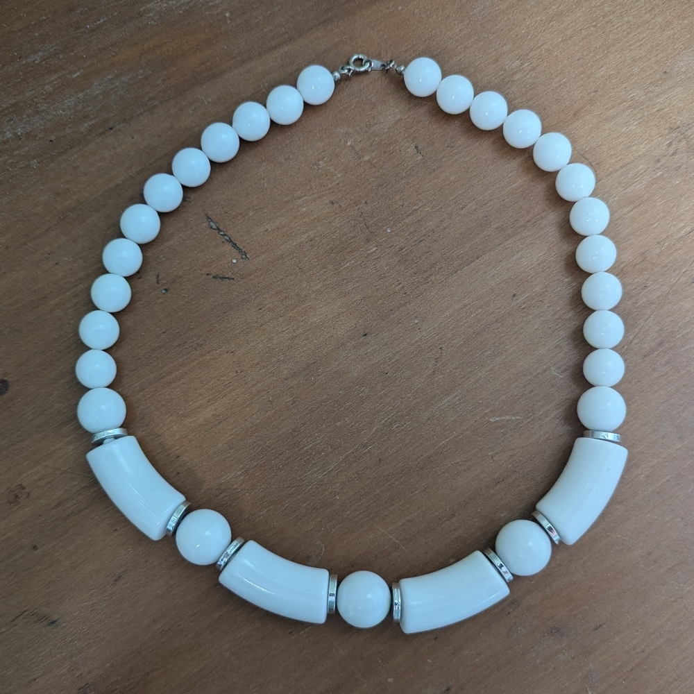 Vintage Costume Jewellery - White Beaded Statement Necklace